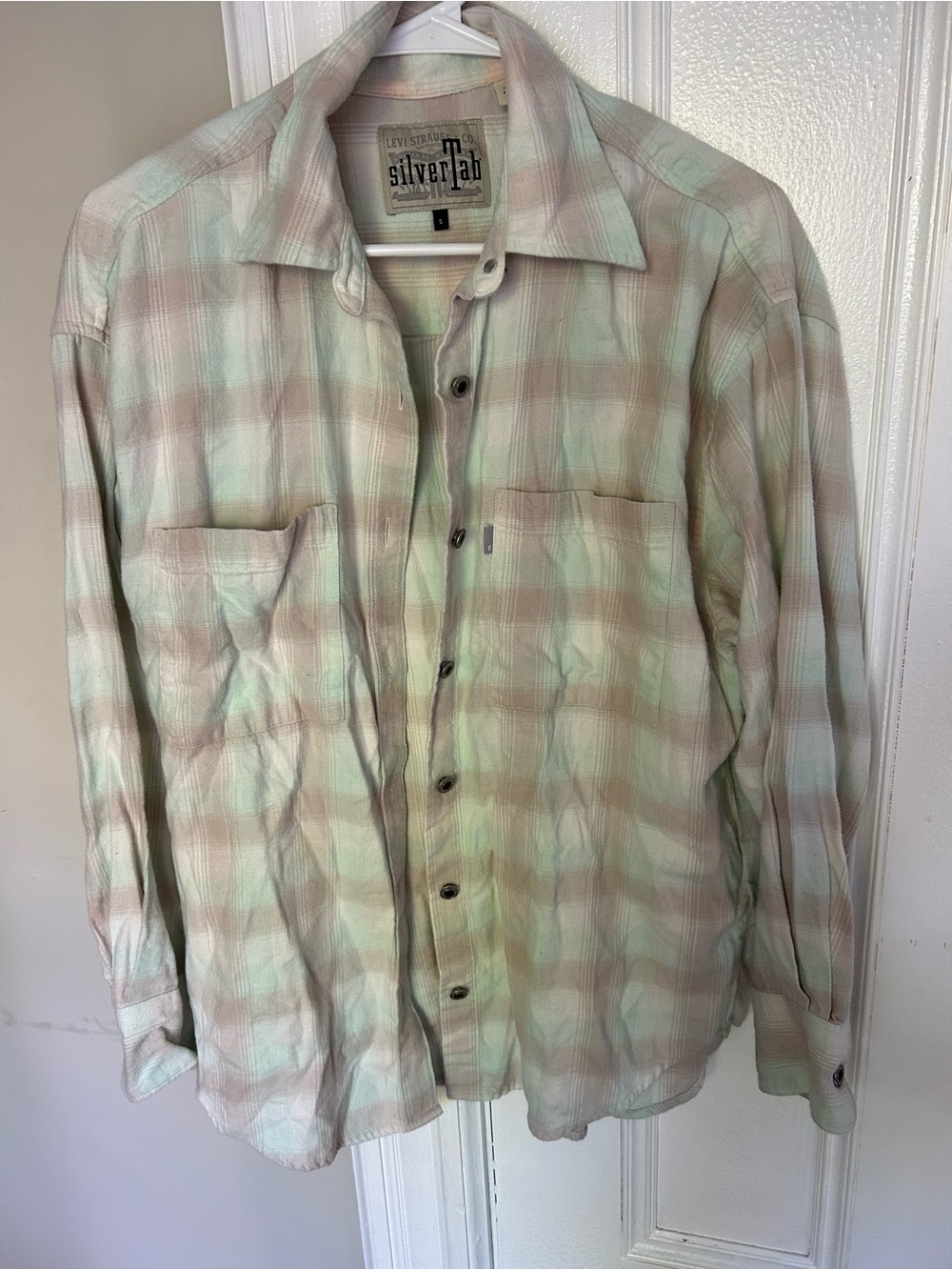 ☀️3/$25 Levi's SilverTab Flannel Shirt Plaid small western  vintage